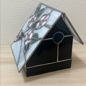 Stained Glass Birdhouse with Floral Design